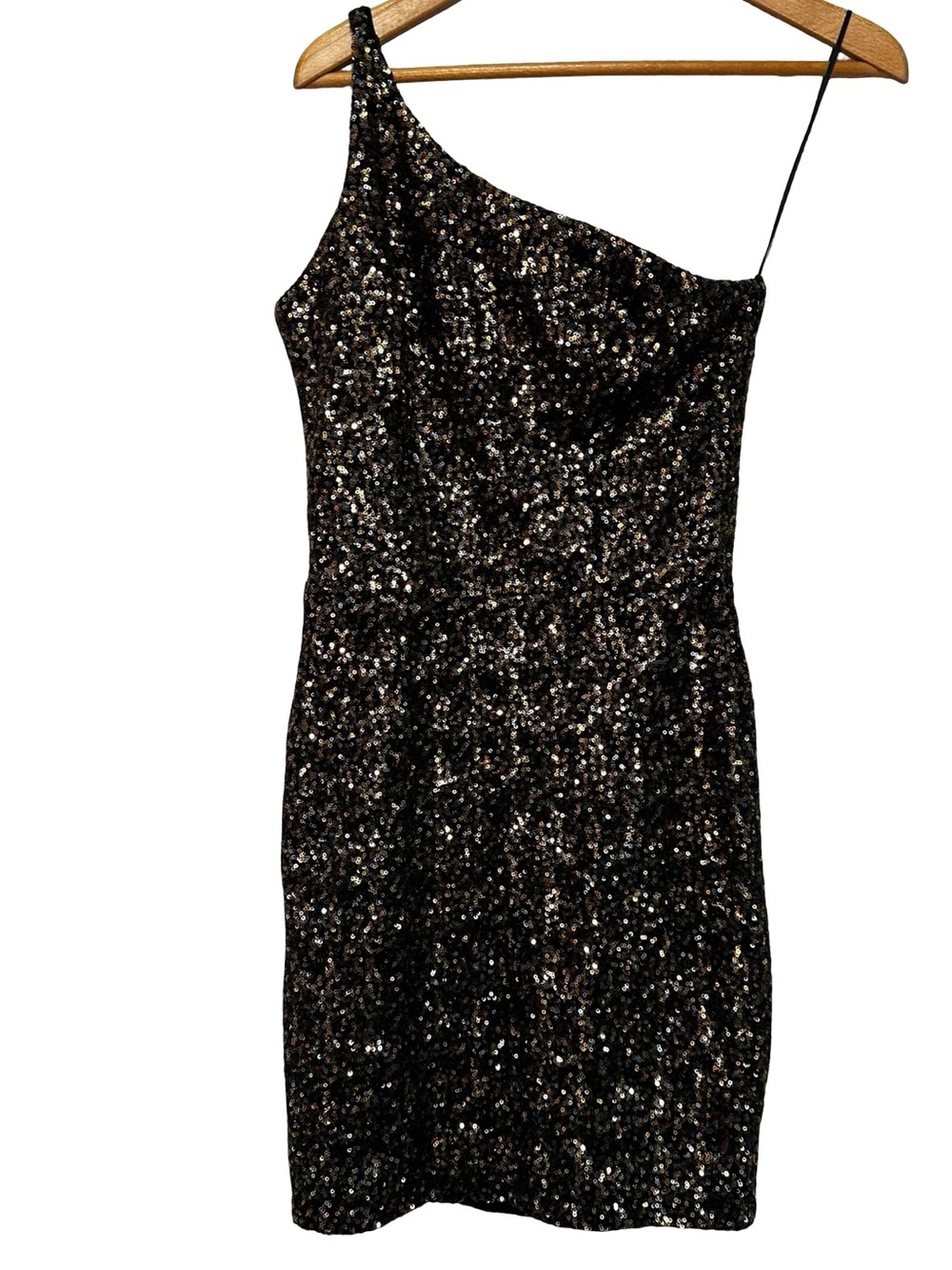 DRESS THE POPULATION Black One Shoulder Sequin Mini Dress Medium Glam Holiday